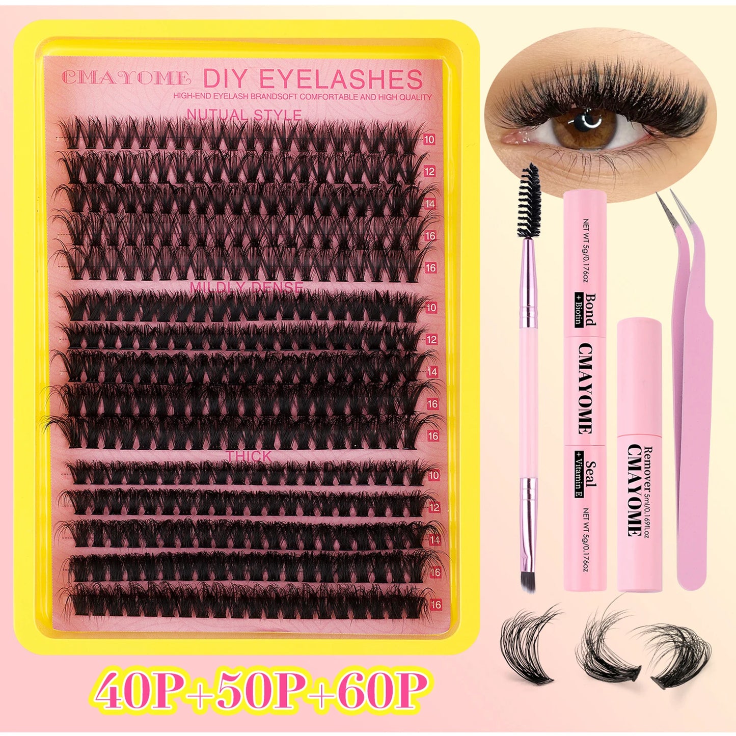 Fluffy Cluster Lashes set Bond and seal Glue Applicator kit Russian thick D Curl Natural eyelash Extension DIY Makeups supplies