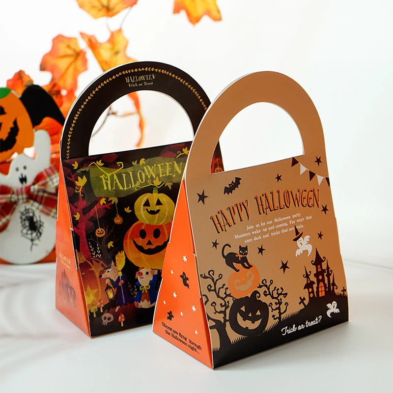 2Pcs Halloween Kraft Paper Portable Gift Bag Candy Packaging Bag With Handle Sealed Box Business Handbag Packaging Bag