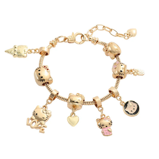 Hello Kitty Gold Plated Bracelets With Charms for Women High Quality Fashion Jewelry for Girl Kawaii Sanrio Party Gifts