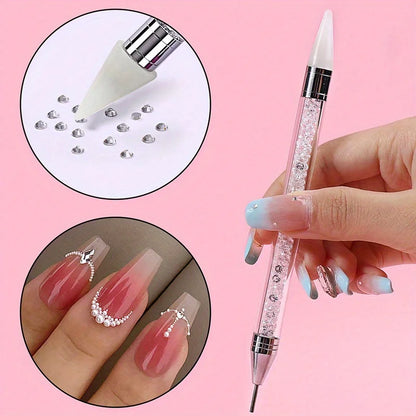 Nails Art Brush For Manicure Double Head Point drill pen Dot Painting Point Pen Rhinestone Picker Wax Pencil Crystal Handle Tool