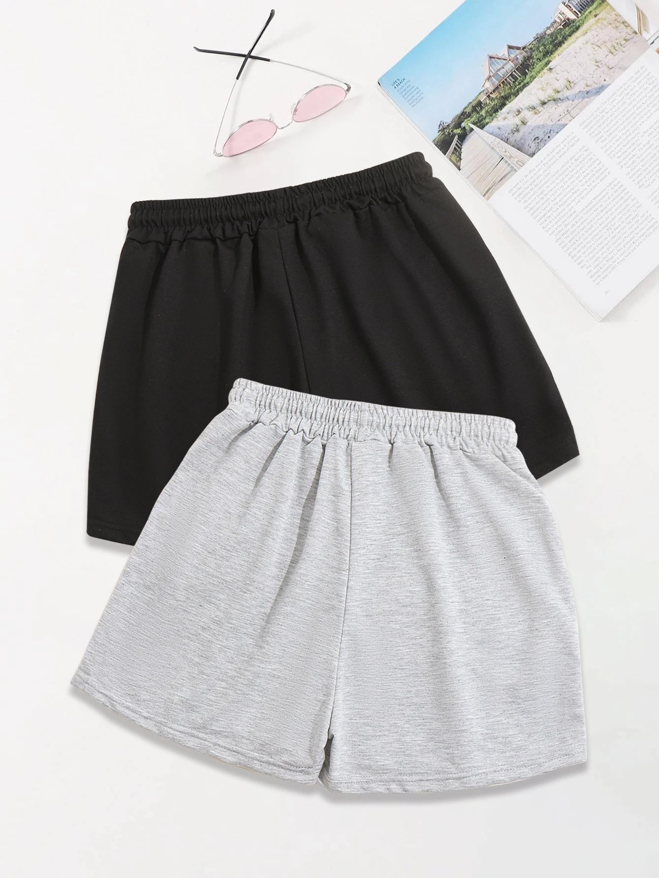 Two-piece solid color hot pants, fitness yoga waist casual shorts, summer and spring, women's wear