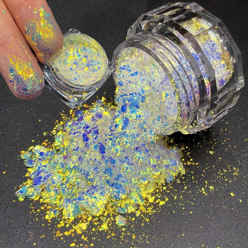 1Box Aurora Glitter Opal Flakes Nail Powder Holographic Sequins Iridescent Rub Dust Mermaid Chameleon Flakes Manicure Decoration