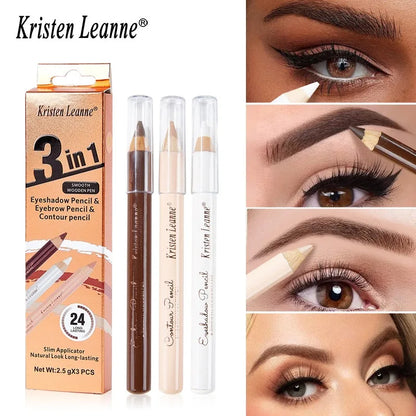 3pcs White Eyeshadow Eyebrow Contour Concealer Wooden Pencil Set Durable Waterproof Matte Nude Brown Eye Shadow Liner Makeup Kit