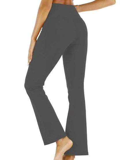 Women's Flared Pants with Pockets, Flared Leg Yoga Pants High Waist Fitness Casual Tummy Tuck Pants