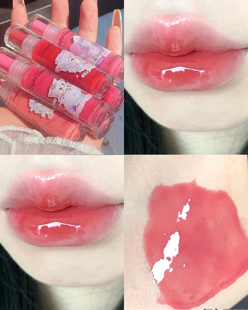 Liquid Lipstick Cute Cat Jelly Lip Glaze Moisturizing Lasting Sexy Red Mirror Lip Gloss Lip Tint Beauty Makeup Lip Care Oil