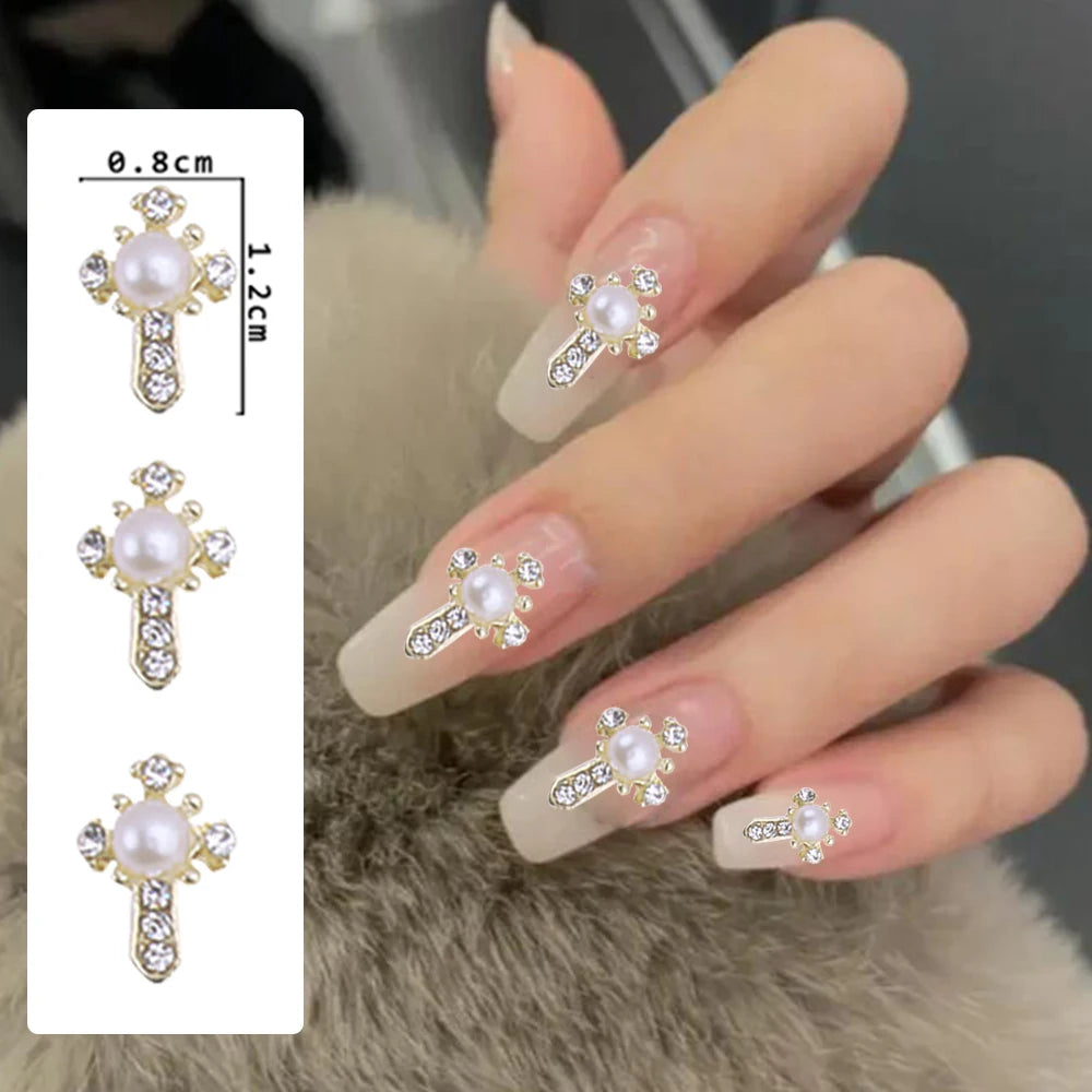 10Pcs Punk Cross With Rhinestones Nails Decoration Luxury Retro Gothic Designer Nail Charms Classic Cross nail parts Manicure*