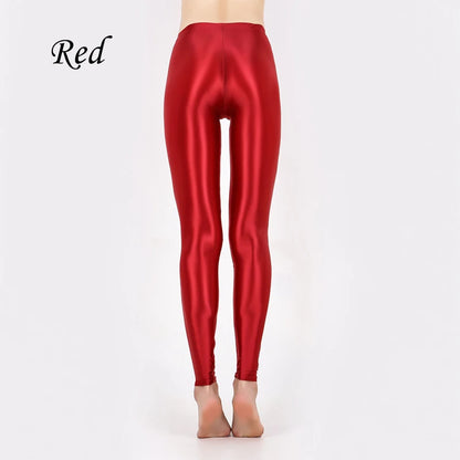 Hot Sale Women'S Shiny Leggings Women'S Solid Color Seamless Skinny Thin Full Ankle Length Leggings Stretch Pants Trousers