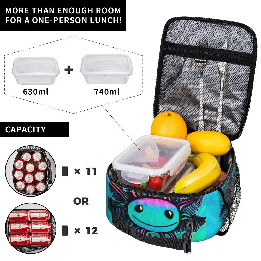 Axolotl In Pocket Insulated Lunch Bags for Women Amphibian Exotic Animal Resuable Thermal Cooler Bento Box Kids School Children