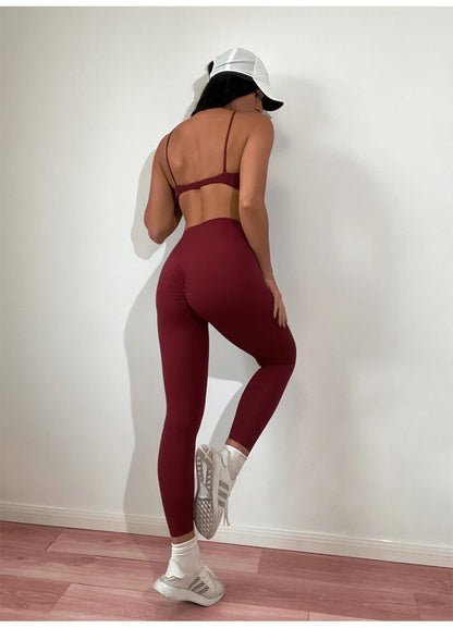 CUTIES Wrap Front Fitness Yoga Set Women Luxury Scrunch Booty Leggings Workout Clother Purple Sport Bra Gym Sport Suit Tracksuit