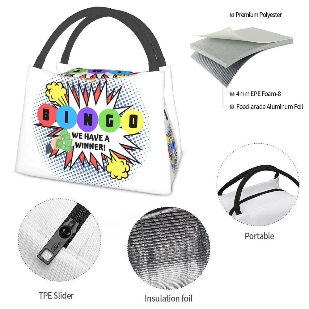 I Love Bingo Game Insulated Lunch Bags for School Office Waterproof Cooler Thermal Lunch Box Women lunchbag