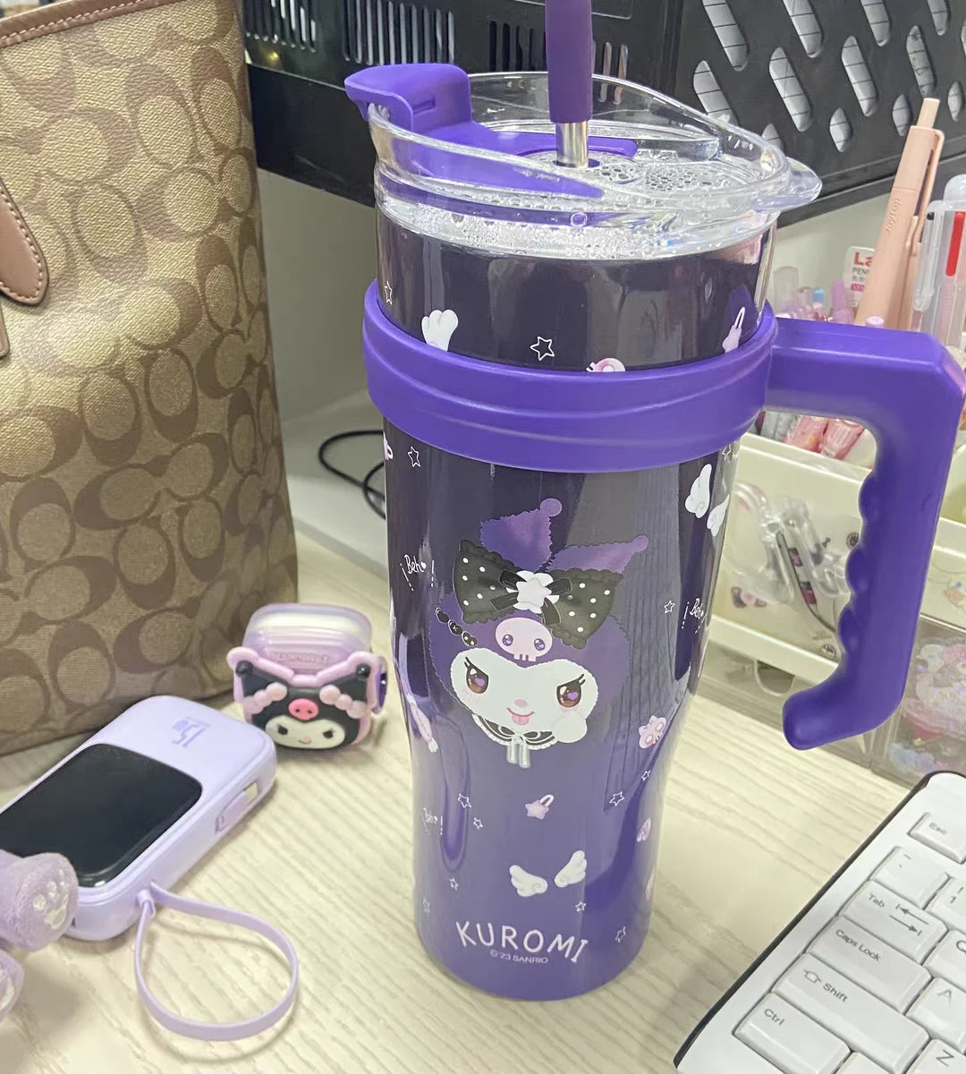 1200ml Sanrio Thermos Bottle Cute Hello Kitty Kuromi Cinnamoroll Melody Cartoon Large Capacity Straw Stainless Steel Bottle Gift