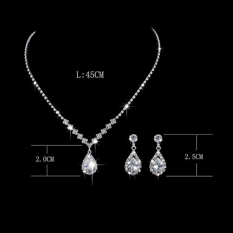 Free Shipping Luxury Angel Teardrop Necklace Earrings Set Bride Bridesmaid Wedding Jewelry Set Gifts For Women Girls Dropship