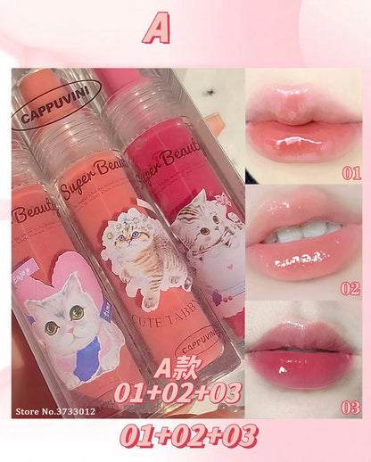 Liquid Lipstick Cute Cat Jelly Lip Glaze Moisturizing Lasting Sexy Red Mirror Lip Gloss Lip Tint Beauty Makeup Lip Care Oil