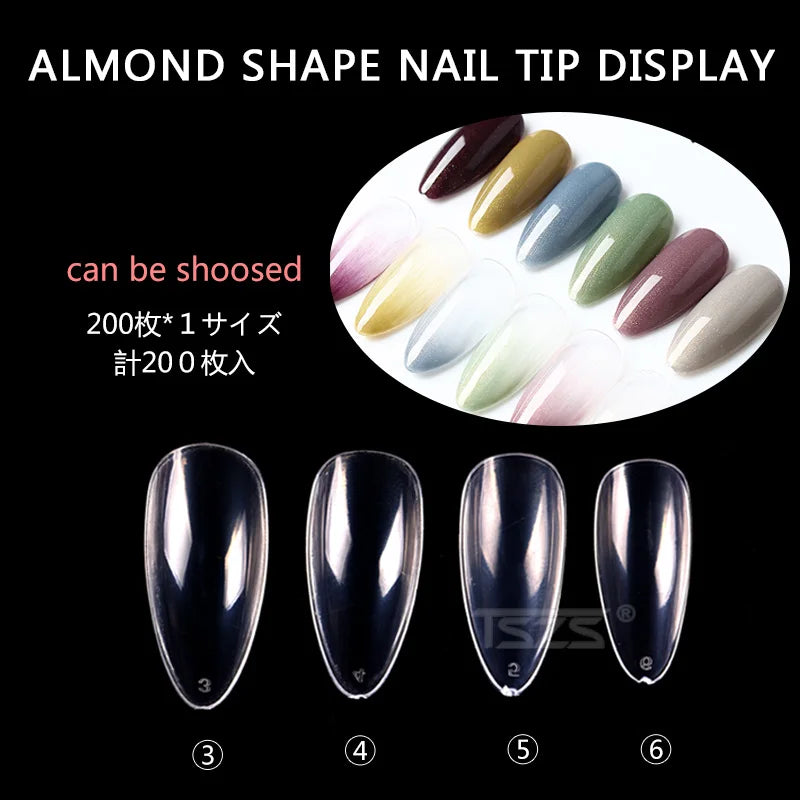 TSZS 200pcs/Bag ABS Same Size Of Oval Suqare Shape Specific Sizes False Nail Tips Full Cover Clear Prastic Nails Size 3 4 5 6