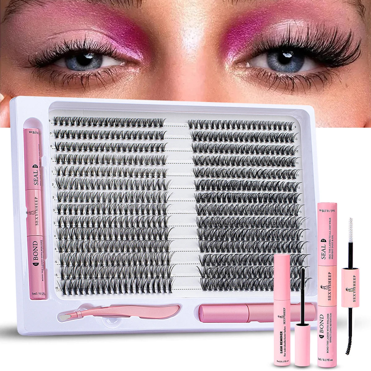 560pcs Diy Lash Extension Kit,Cluster Eyelash,Individual Lashes Kit,Cluster Lashes with Bond and Seal,Glue Remover