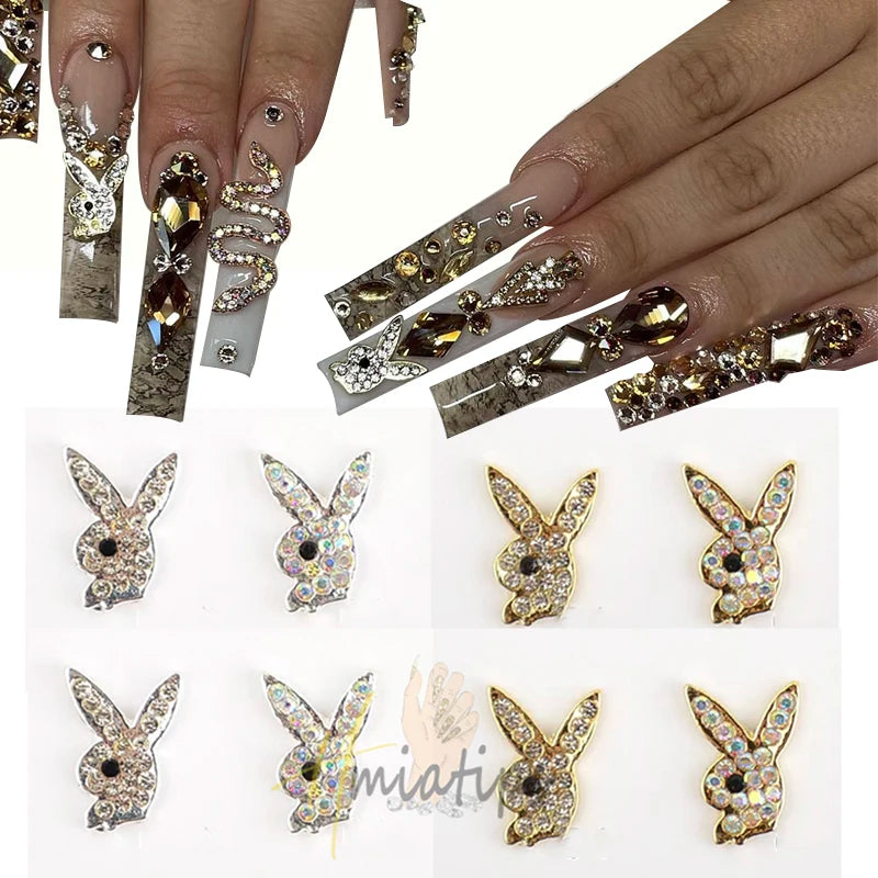 10pcs Luxury Pink 3D Crystal Rhinestones Rabbit Shape Gold Silver  Design Crystal Rhinestones Nails Supplies Decors Jewelry