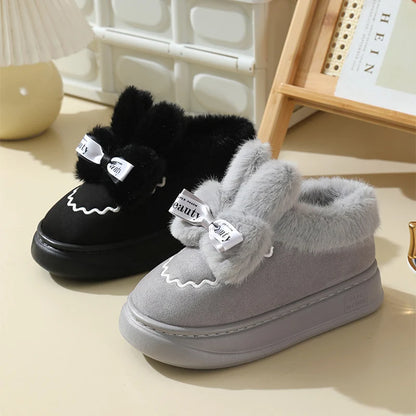 Snow Boots Winter New Women Warm Padded Cotton Shoes Indoor Thick Bottom Plush Rabbit Cotton Boots Leisure Soft Sole Ankle Boots