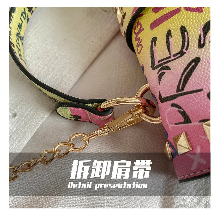 Brand Women Studded Graffiti Crossbody Bags Fashion Shoulder Bag For Ladies Female Luxury Designer Handbags 2023 High Quality