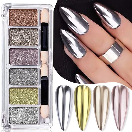 6Grids Metallic Powder Nail Glitter Mirror Pigment Colorful Eye Shadow Dust DIY Manicure Chrome Decoration Accessories