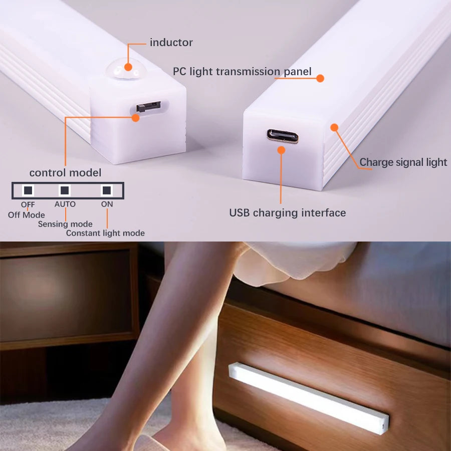 1pc Wireless Rechargeable LED Motion Sensor Cabinet Light - Ideal for Closet, Kitchen, Wardrobe, Stairs - Battery Operated Night