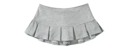 2024 Terry Fabric Y2K Mini Skirt Women Low Waist Wide Pleat Light Grey Sexy Vintage A-line Pleated Skirt Casual Skort Summer