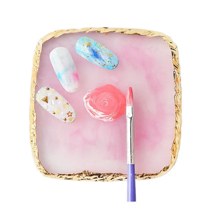 1PC Round Resin Agate Stone Nail Art Palette False Nail Tips Mixing Color Drawing Pallet Gel Polish Display Shelf Manicure Tool