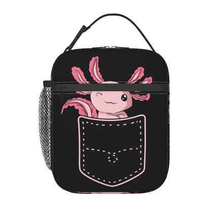 Axolotl In Pocket Insulated Lunch Bags for Women Amphibian Exotic Animal Resuable Thermal Cooler Bento Box Kids School Children