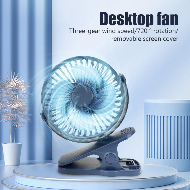 Portable USB Mini Handheld Clip Fan Convenient And Ultra-quiet Electric Fan Rechargeable Student Cute Small Cooling Ventilador