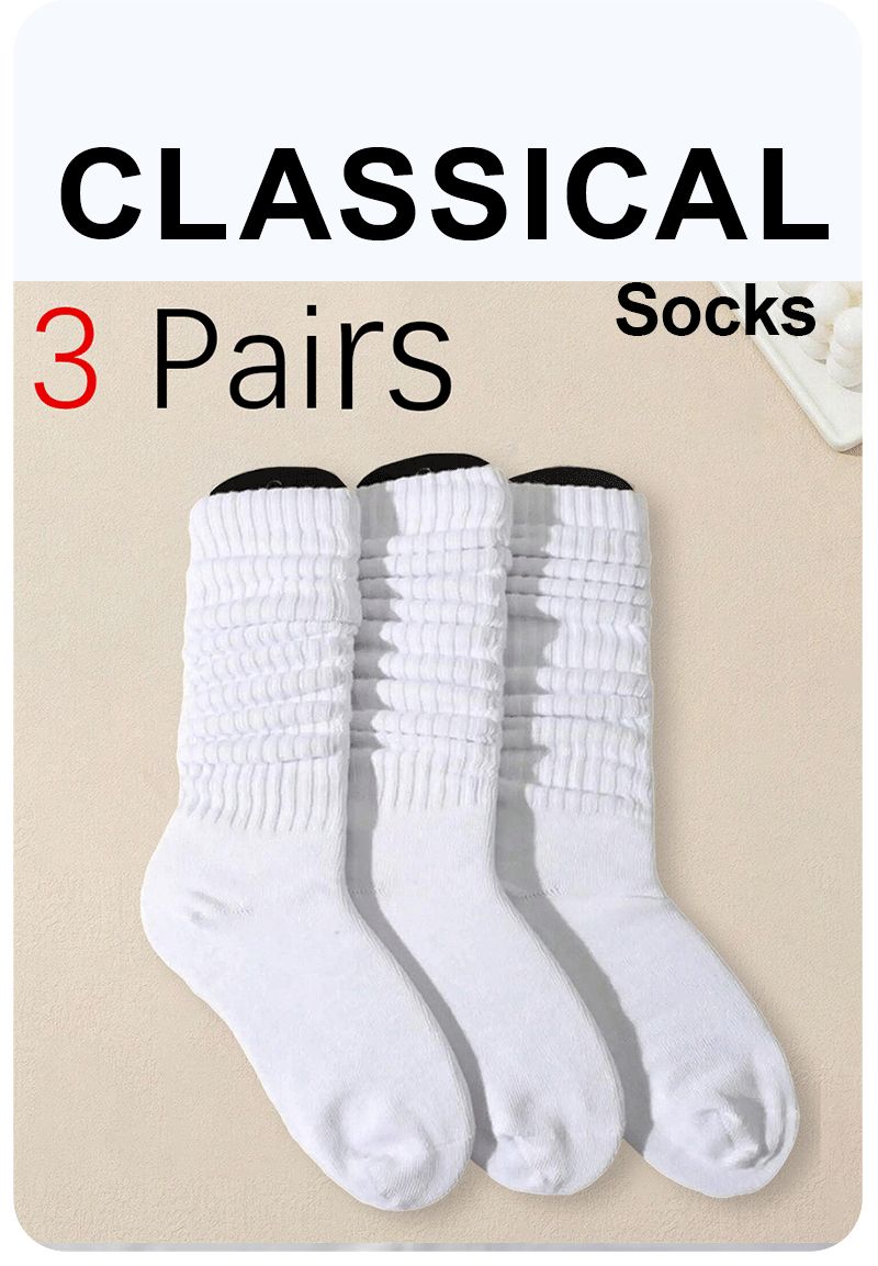 3 Pairs Women White Stacked Socks Simple Fashionable Versatile Socks Antibacterial Comfortable Lightweight Soft Mid Length Socks