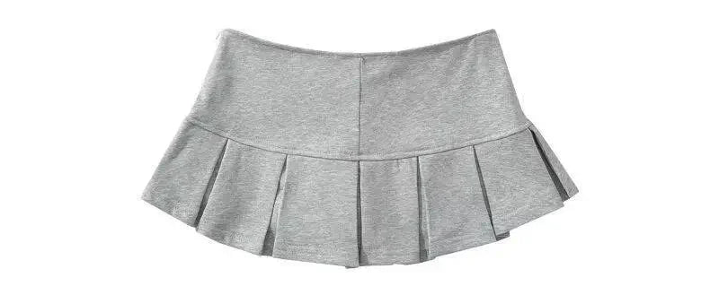 2024 Terry Fabric Y2K Mini Skirt Women Low Waist Wide Pleat Light Grey Sexy Vintage A-line Pleated Skirt Casual Skort Summer