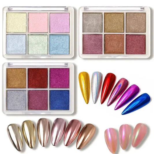 1PS 6colors Solid Magic Mirror Powder Nail Glitter Mirror Illusion Aurora Powder Super Bright Glass Fine Flash Glitter for Nails