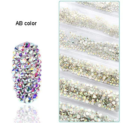 1728 Pcs/bag SS4-SS12 6-Sizes Mixed Round Nail Drill Adhesive Flat-bottomed Crystal Glass Mobile Phone Case Iron Diamond Mater