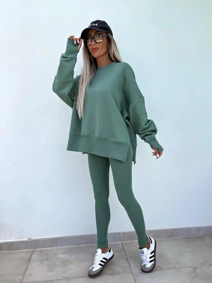 Womens 2 Piece Sweatsuits Set Long Sleeve O Neck Pullover Sweatshirt Joggers Sweatpants Autumn Winter Outfits Tracksuit