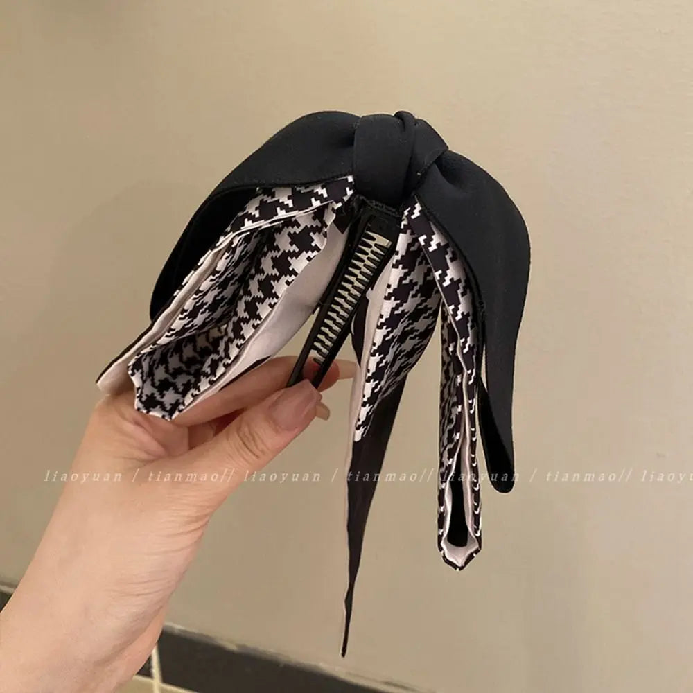 Korean Style Bow Banana Clip Fashion Ribbon Headwear Vertical Clip Headdress Hairpin Bowknot Hair Clip Ponytail Holder