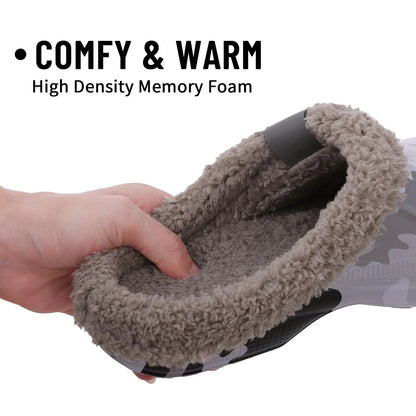 Bebealy Casual Women Garden Shoes Warm Fluffy Men Slippers Winter Waterproof Outdoor Antiskid Slippers Classic Leopard Slippers