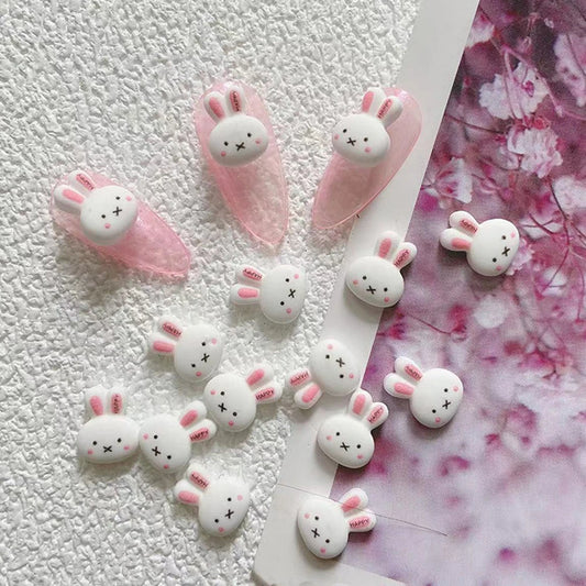 10pcs Cartoon Bunny Nail Art Charm 3D Candy Color Resin Cartoon Animal Lollipop Nail Decoration Korea Kawaii Nail Accessories