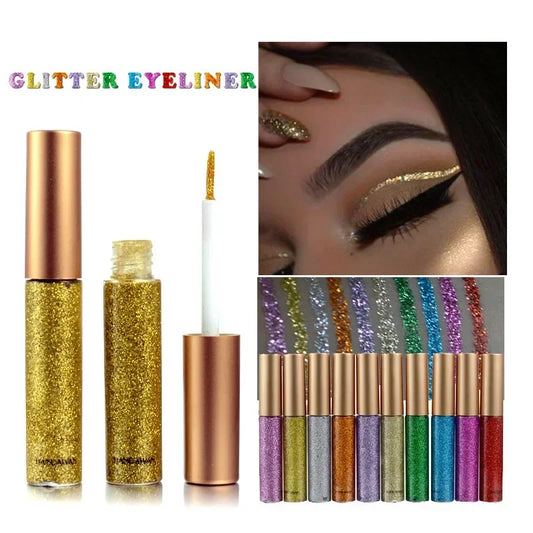 10 Colors White Gold Glitter Eyeshadow For Easy to Wear Waterproof Liquid Sequin Eyeliner pen Beauty Eye Liner Makeup tool