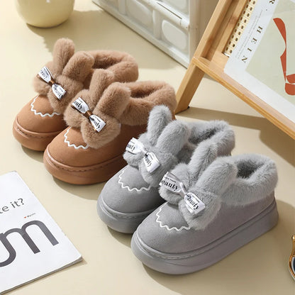 Snow Boots Winter New Women Warm Padded Cotton Shoes Indoor Thick Bottom Plush Rabbit Cotton Boots Leisure Soft Sole Ankle Boots