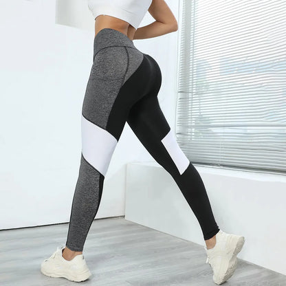 Colorblocked High Waist Yoga Pants with Pockets Leggings for Women Tummy Control Workout Leggings for Women