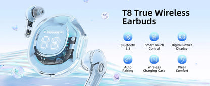 T8 PRO Tws Bluetooth Earbuds Transparent with LED Digital Display Wireless In-Ear Earphone for Xiaomi Huawei iPhone Headphone