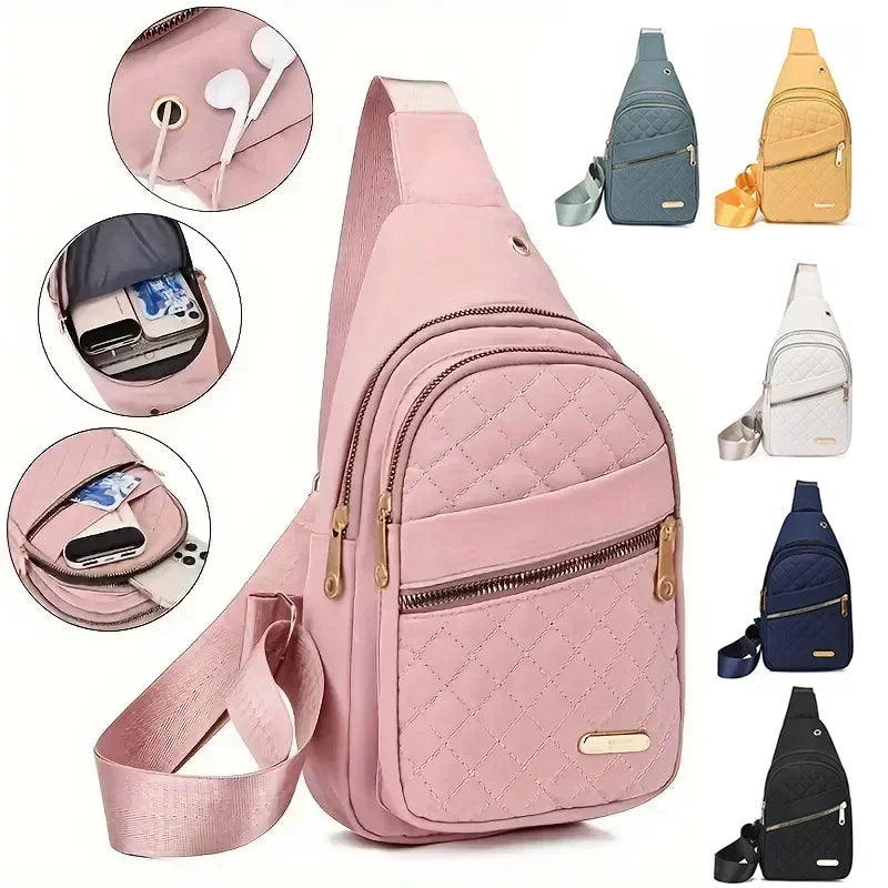 Women Pink Chest Bag 2024 Ladies Waterproof White Chest Backpack Shoulder Bag Oxford Cloth Crossbody Bag Cycling Sports Backpack