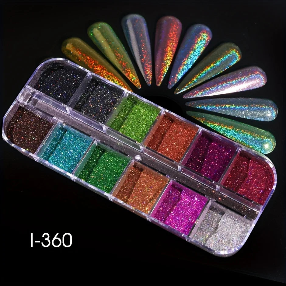 Holographic Powder Set Holo Silver Rub Dust Black Pink Chrome Nail Glitter Powder Laser Pigment For Nail DIY Manicure