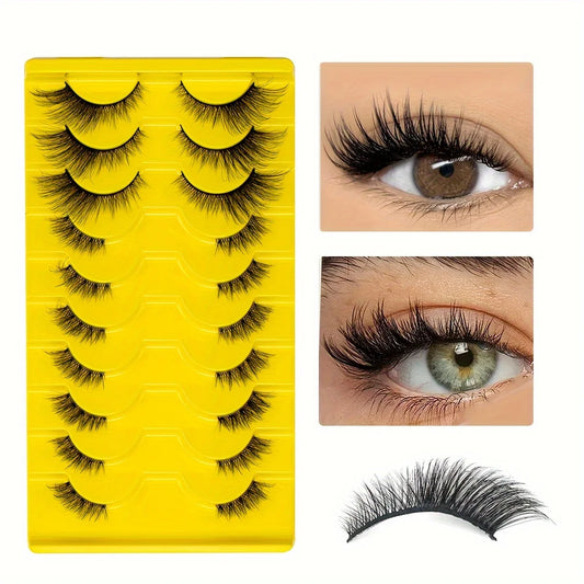 10 Pairs Different styles Faux Mink Eye Lashes Mixed Half Eye 5-15mm Natural Fluffiness Perfect for Everyday or Special Occasion