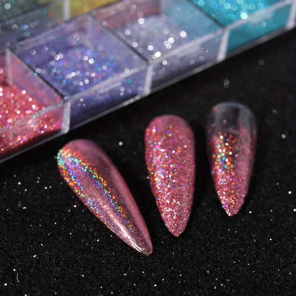 Holographic Powder Set Holo Silver Rub Dust Black Pink Chrome Nail Glitter Powder Laser Pigment For Nail DIY Manicure