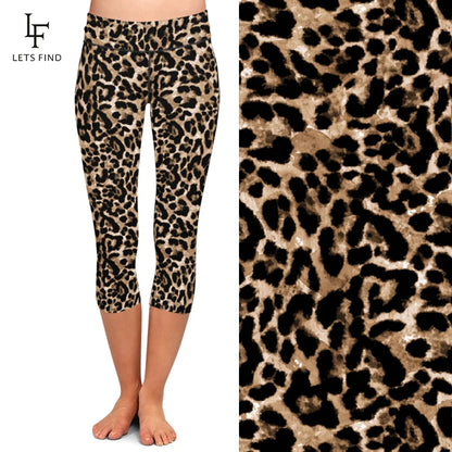 LETSFIND LETSFIND Women Capri Leggings New High Waist Leopard Grain Print Leggin Fitenss Sexy Slim Stretch Trouser Mid-Calf Pant