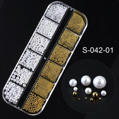 3D White Pearl Nail Art Decoration Gold Silver Beads Half Pearl Nail Charms Parts Summer Design DIY Jewelry Manicure Accessories