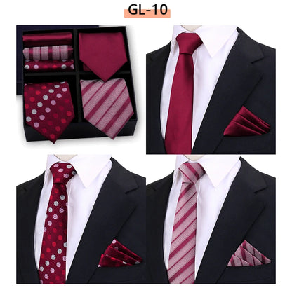 Luxury Men's Tie 3 Sets In Gift Box Paisley Striped Necktie Handkerchief For Men Gravata Wedding Formal Clothing Accessories