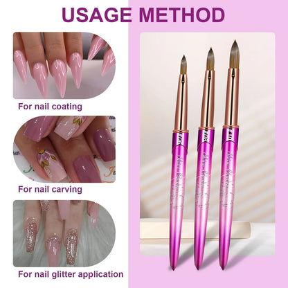 Kolinsky Acrylic Nail Art Brush Wood Handle Nail Art Mink Brush Gel Builder Nail Tools Manicure Brush Drawing Tools Size 2-14