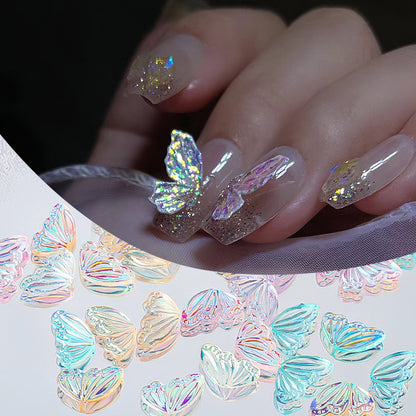 1Bag Mixed Aurora Butterfly Nail Art Decoration 3D Flower Resin Manicure  Ornament Nail Charm Parts Jewelry Design Accessorie