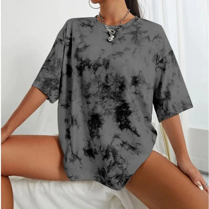 2024 summer new women's tie-dye print casual fashion trend women's short sleeve